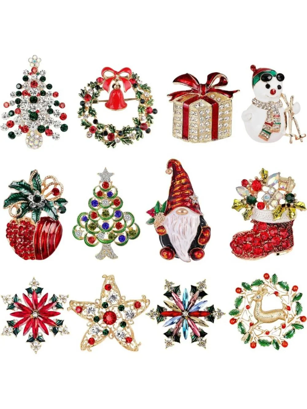 12PCS Festive Christmas Brooch Set for Women - Holiday Pins & Accessories